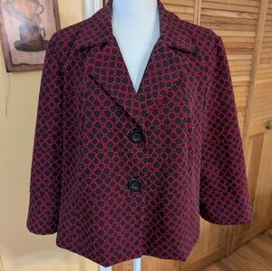 Stylish Red and Black Geometric Pattern Cropped Swing Blazer Lined Jacket L